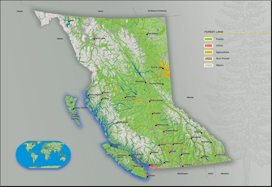 Британская колумбия на карте. Физическая карта британской Колумбии. Британская Колумбия леса карта. Карта лесов в Колумбии.